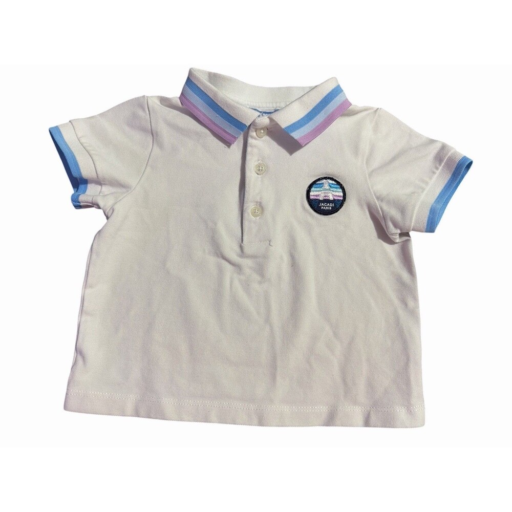 Jacadi Paris Baby Polo Shirt 18M 81cm White Short Sleeve Cotton Classic French